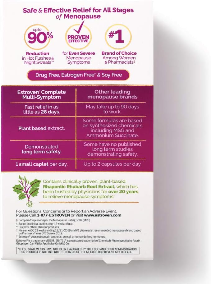 Estroven Complete Menopause Supplement - 28 Ct. Clinically Proven Relief for Menopause Symptoms, Night Sweats & Hot Flashes, Non-GMO & Drug-Free