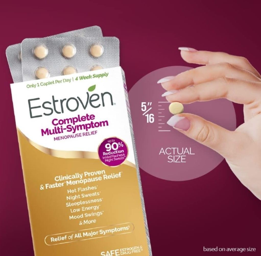 Estroven Complete Menopause Supplement - 28 Ct. Clinically Proven Relief for Menopause Symptoms, Night Sweats & Hot Flashes, Non-GMO & Drug-Free