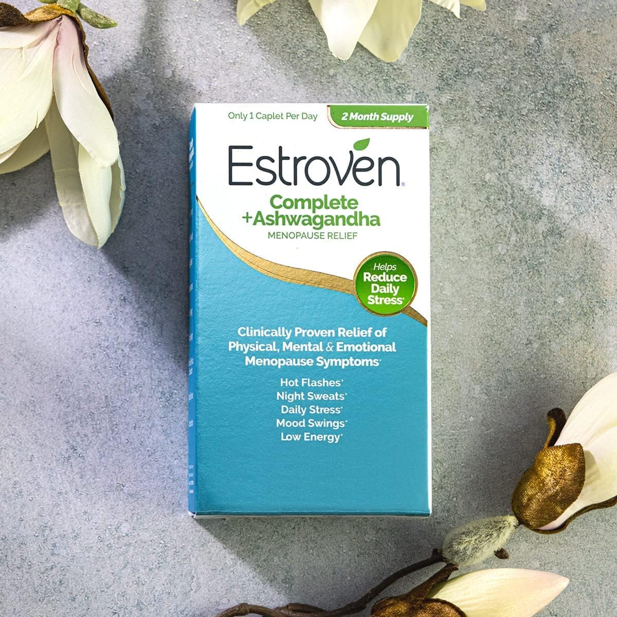 Estroven Complete Menopause Supplement with Ashwagandha - 60 Ct - Relieves Menopause Symptoms, Night Sweats, Hot Flashes - Clinically Proven Ingredients - Drug-Free & Non-GMO