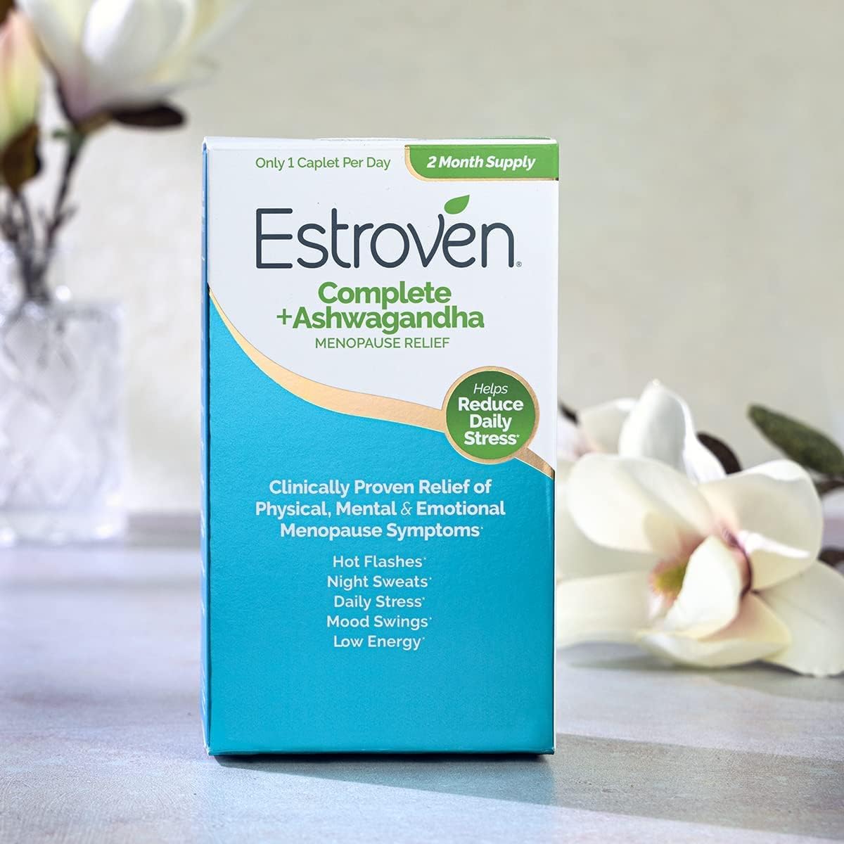 Estroven Complete Menopause Supplement with Ashwagandha - 60 Ct - Relieves Menopause Symptoms, Night Sweats, Hot Flashes - Clinically Proven Ingredients - Drug-Free & Non-GMO