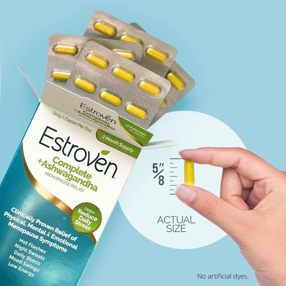 Estroven Complete Menopause Supplement with Ashwagandha - 60 Ct - Relieves Menopause Symptoms, Night Sweats, Hot Flashes - Clinically Proven Ingredients - Drug-Free & Non-GMO