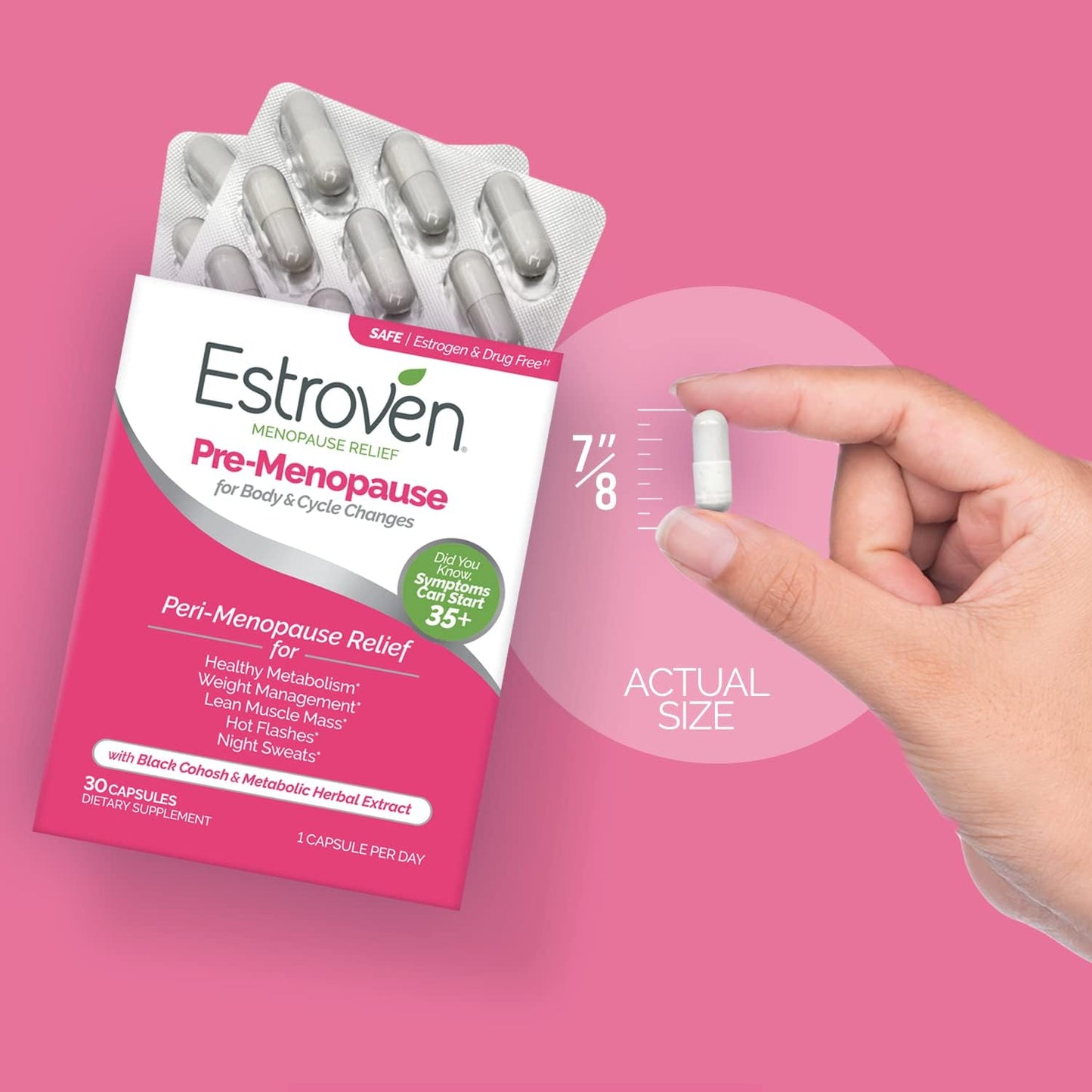 Estroven Pre-Menopause Relief - 30 Ct, Clinically Proven Ingredients for Menopause, Night Sweats, and Hot Flash Relief
