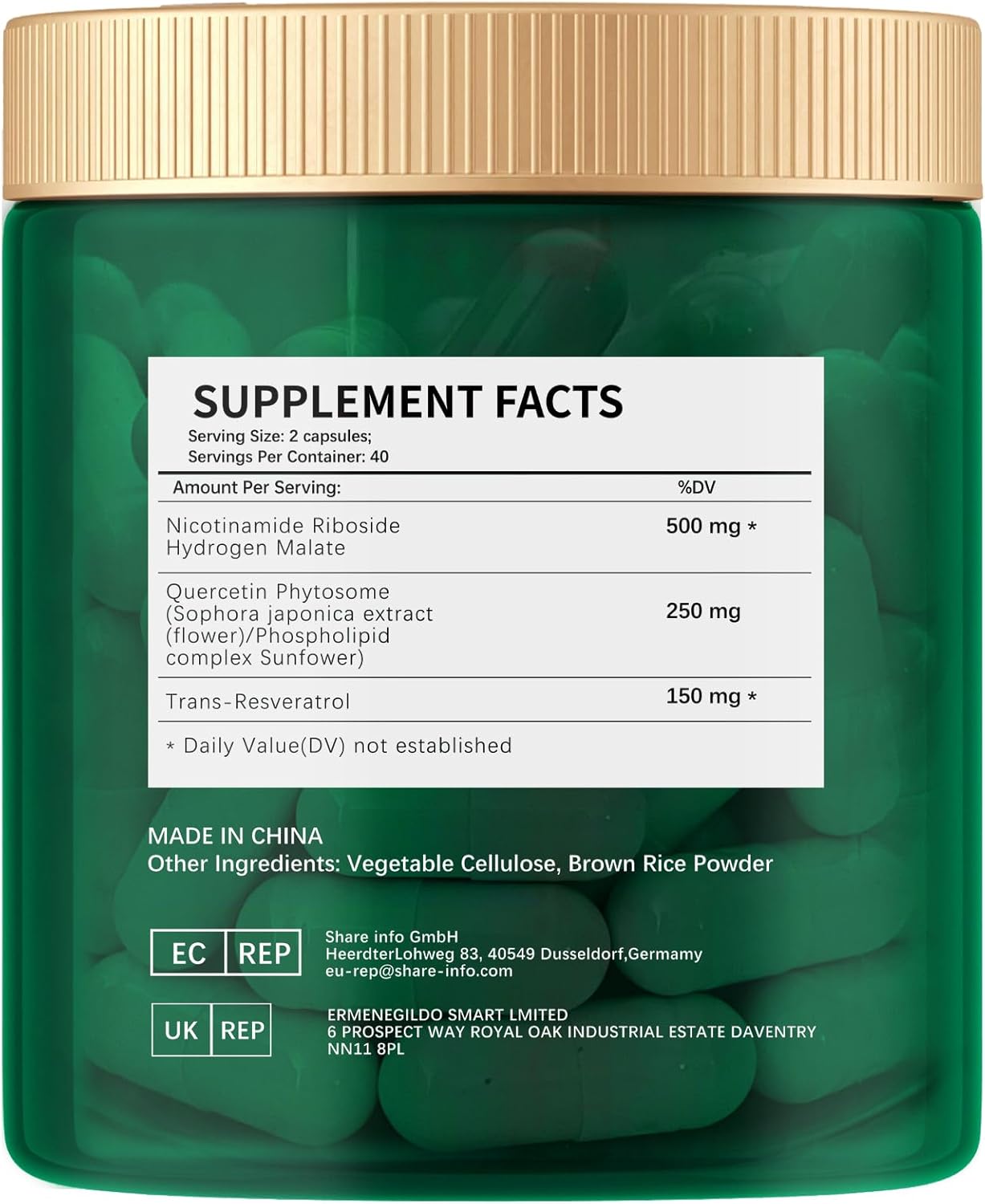 ESUNM NAD+ Supplement with Resveratrol - 900mg Nicotinamide Riboside Capsules for Anti-Aging, Energy, Focus - 80 Count