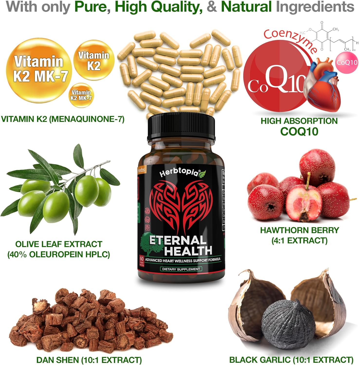 Eternal Health Blood Pressure Support Supplement with CoQ10 & K2 - Heart Health Formula - 60 Capsules