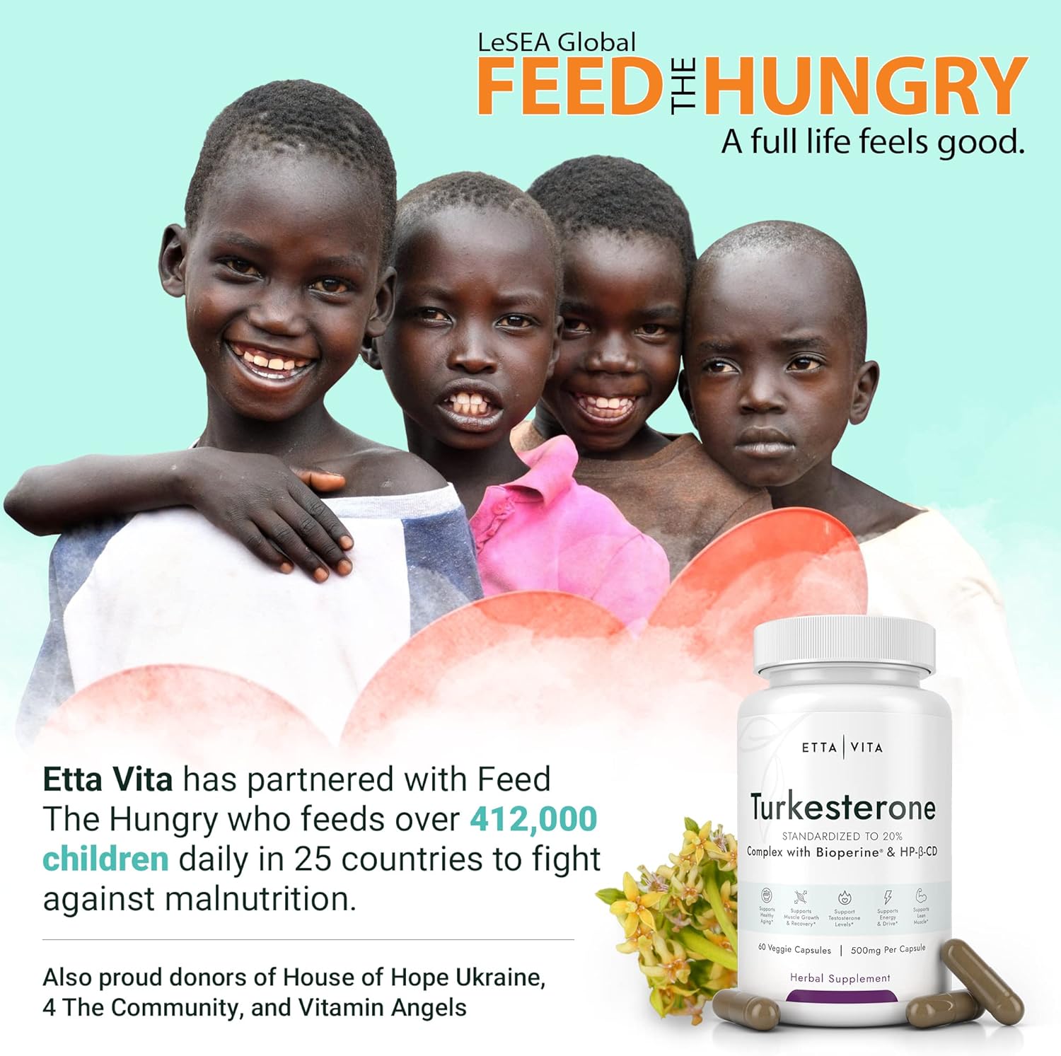 Etta Vita Turkesterone Supplement - Potent 2X Pure Formula for Energy, Muscle Growth, and Stamina - Vegan, Made in USA, 3rd Party Tested (60ct)