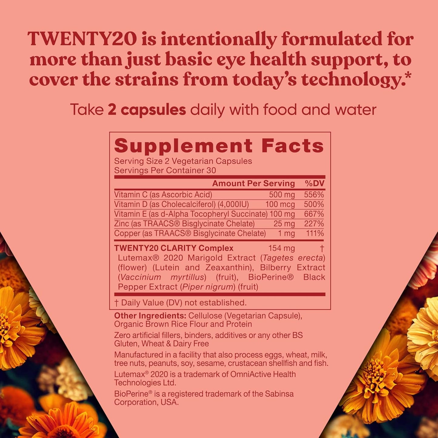 Eu Natural Twenty20 Eye Vitamins for Macular Health, Eye Strain, Dry Eye, Vision Health - Lutein & Bilberry Extract - 60 Soft Capsules