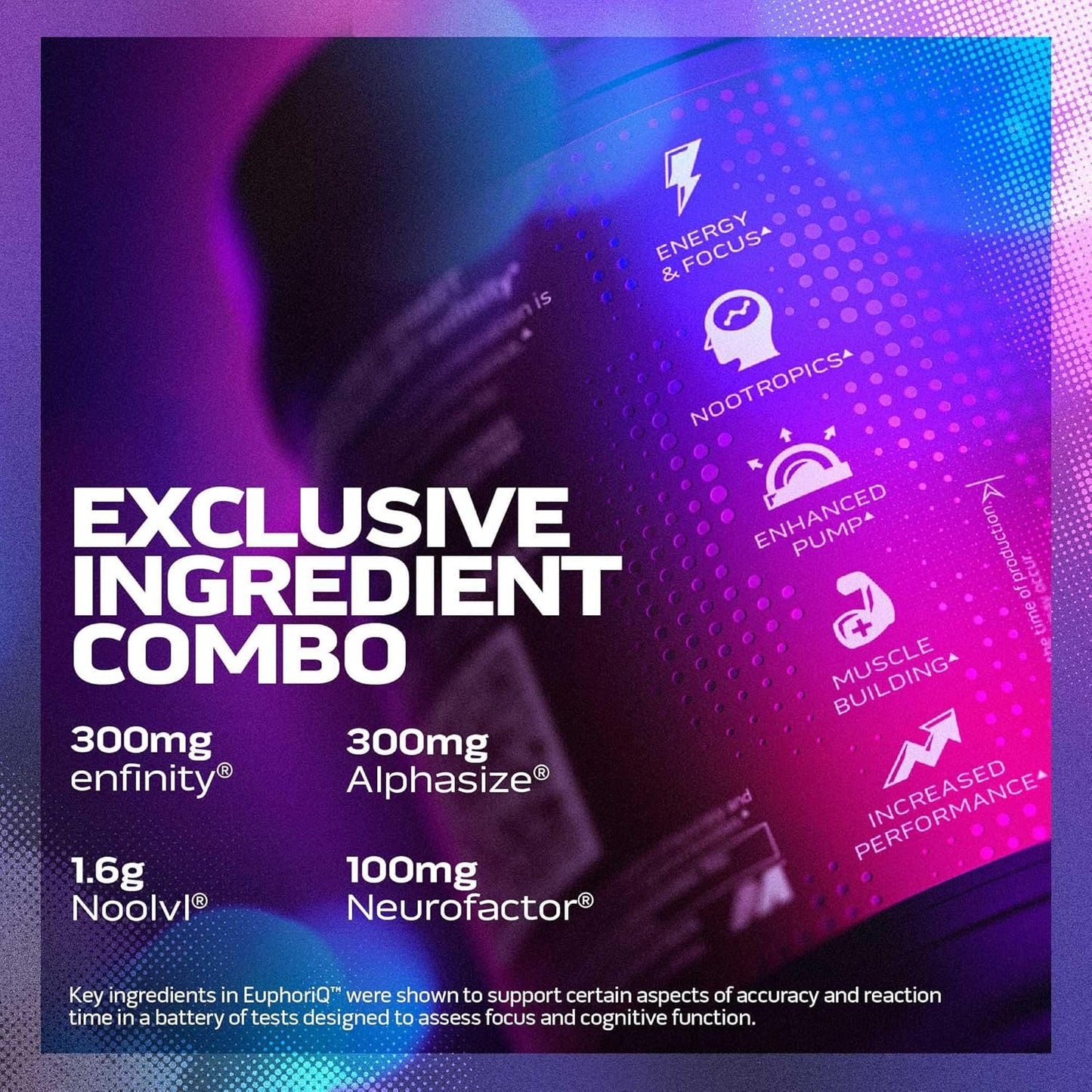 EuphoriQ PreWorkout Powder by MuscleTech - Smart Caffeine Metabolite Fuel for Men & Women - ICY Snow Cone Flavor - 20 Servings