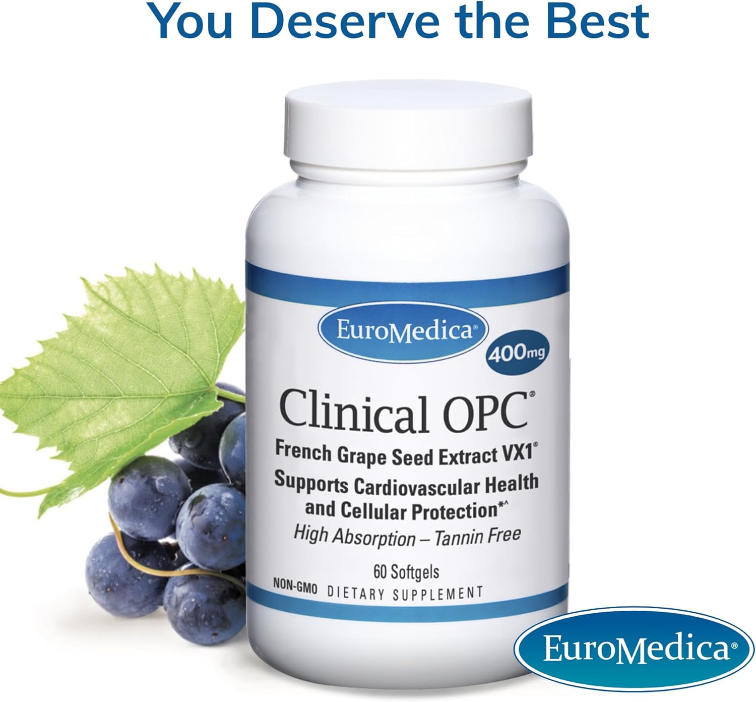 Euromedica Clinical OPC - 60 Softgels - Tannin-Free Grape Seed Extract - High Absorption - 60 Servings