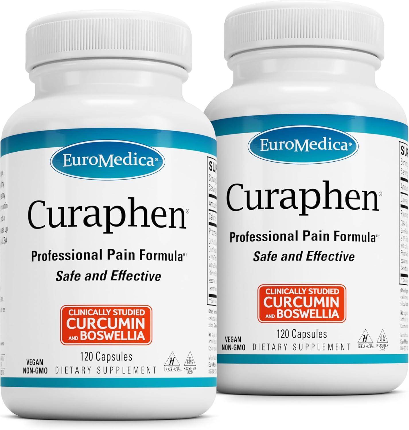 Euromedica Curaphen Professional Pain Formula - 240 Servings - 120 Capsules x 2 Pack - Curcumin, Boswellia, DLPA, Nattokinase