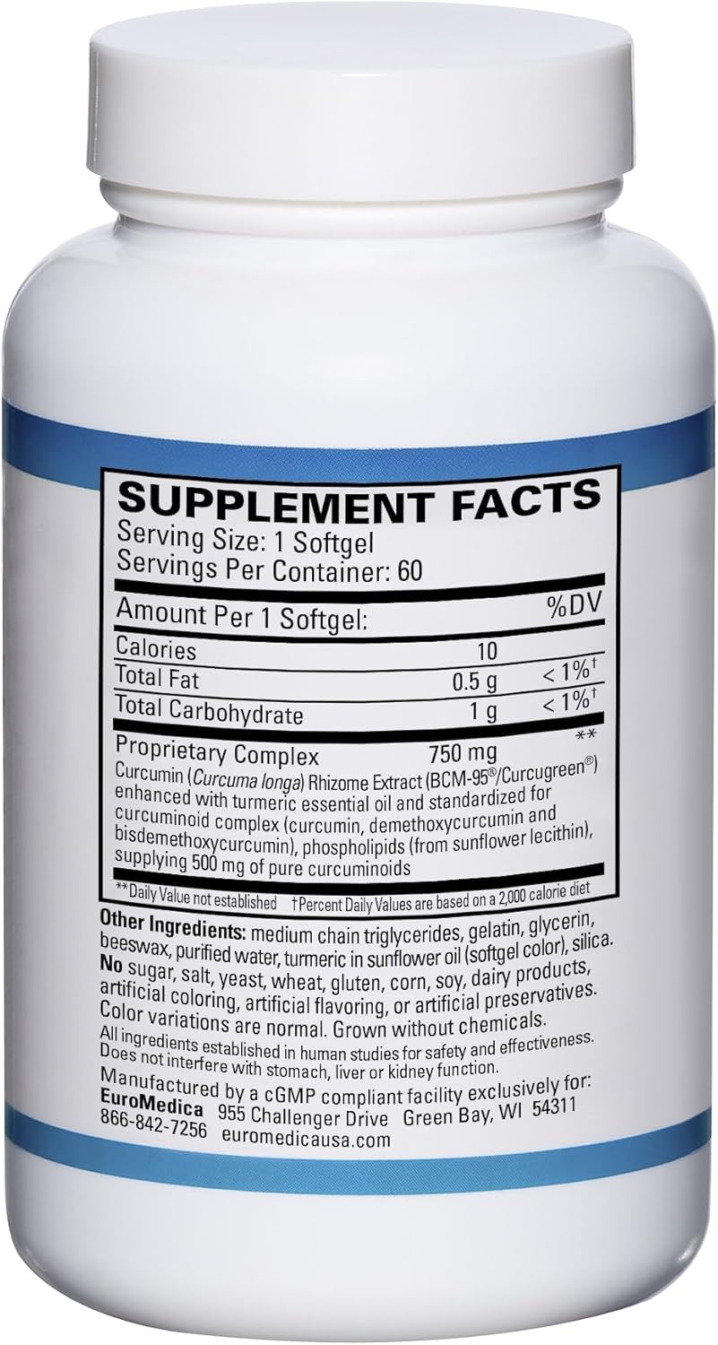 Euromedica CuraPro Antioxidant Softgels for Brain & Heart Health - Curcumin Herbal Supplement - Immune Support - 120 Count