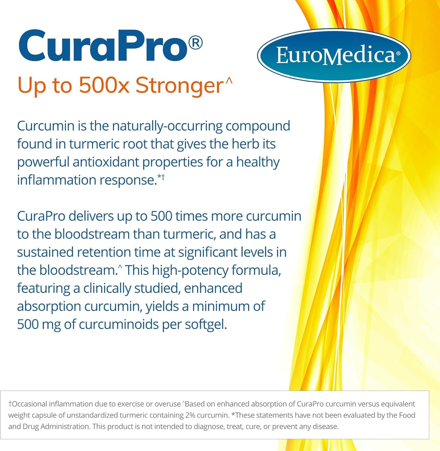 Euromedica CuraPro Antioxidant Softgels for Brain & Heart Health - Curcumin Herbal Supplement - Immune Support - 120 Count