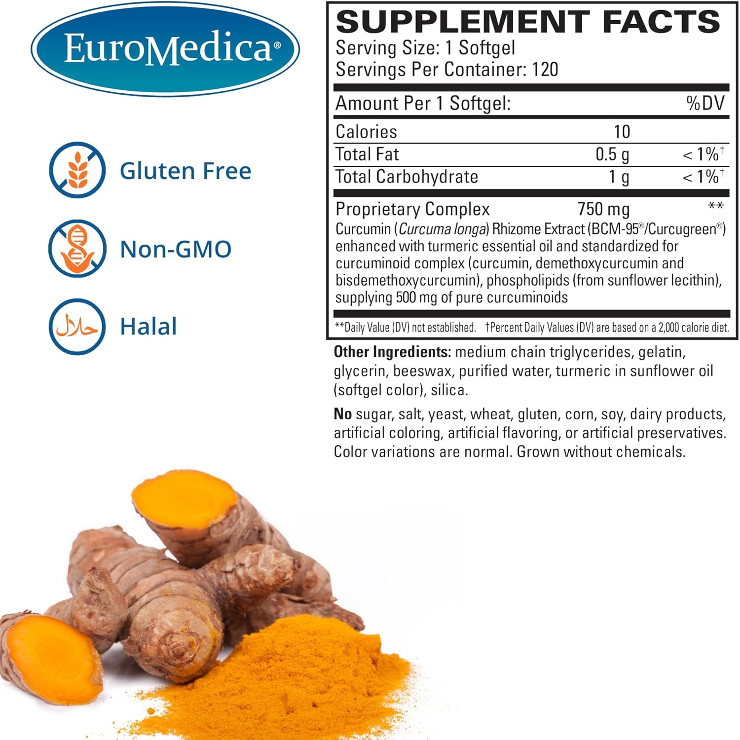 Euromedica CuraPro Antioxidant Softgels for Brain & Heart Health - Curcumin Herbal Supplement - Immune Support - 120 Count