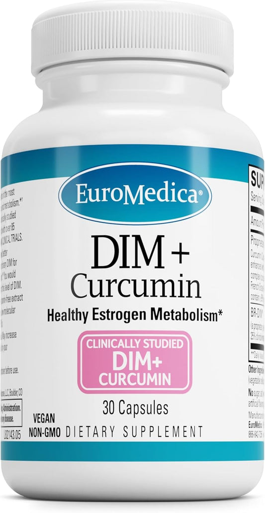 Euromedica DIM + Curcumin Capsules - Supports Healthy Estrogen Metabolism - BR-DIM, Curcumin & French Grape Seed - Non-GMO, Vegan - 30 Servings