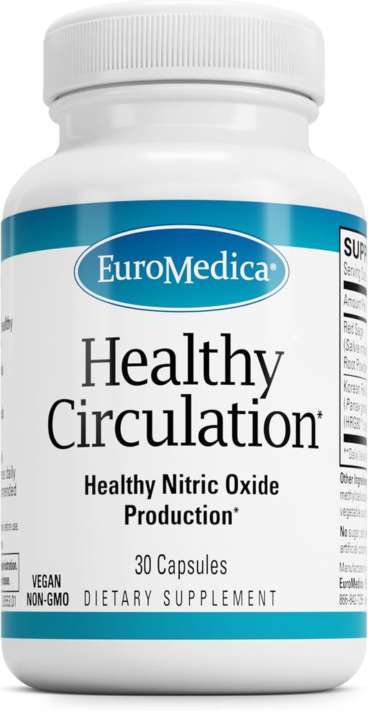 Euromedica Healthy Circulation Supplement - Supports Healthy Blood Flow & Heart Function - Non-GMO Vegan Capsules - 30 Servings