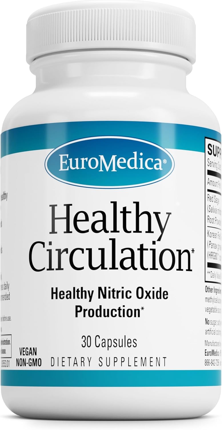 Euromedica Healthy Circulation Supplement - Supports Healthy Blood Flow & Heart Function - Non-GMO Vegan Capsules - 30 Servings