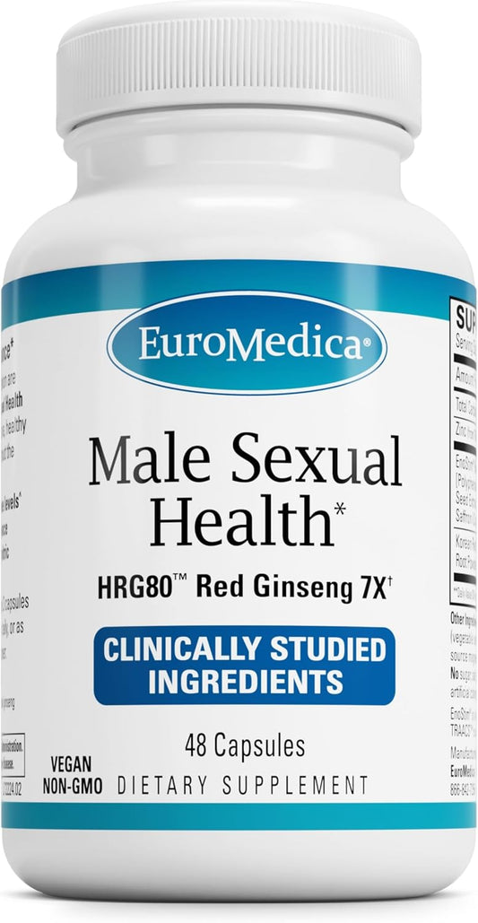 Euromedica Male Sexual Health Supplement with Korean Red Ginseng - Supports Healthy Blood Flow, Energy, and Circulation - 48 Capsules for Men