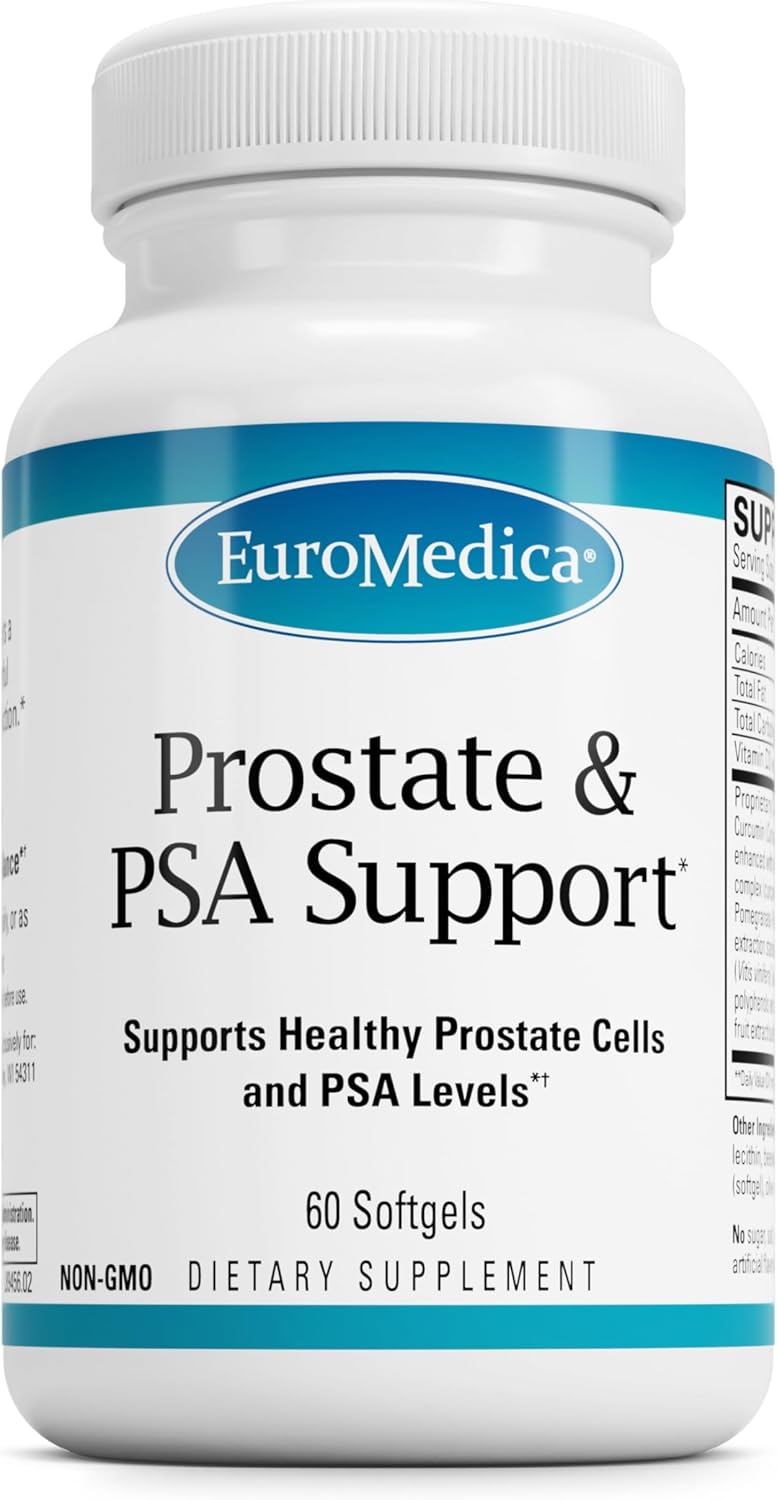 Euromedica Prostate and PSA Support - Herbal Dietary Supplement for Prostate Health - Curcumin, Turmeric, Grape Seed - 60 Softgels