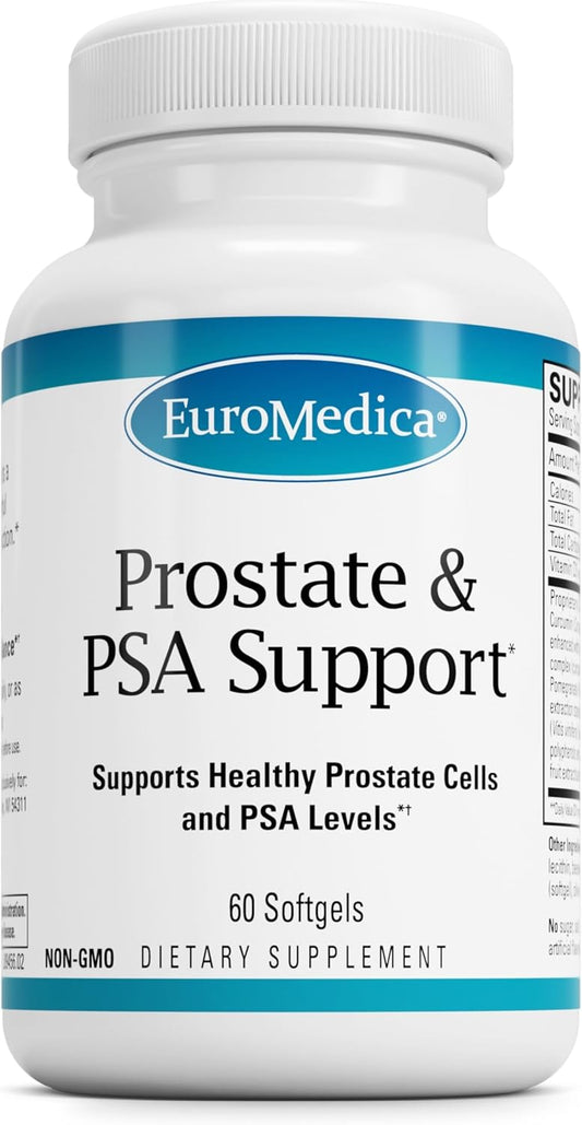 Euromedica Prostate and PSA Support - Herbal Dietary Supplement for Prostate Health - Curcumin, Turmeric, Grape Seed - 60 Softgels