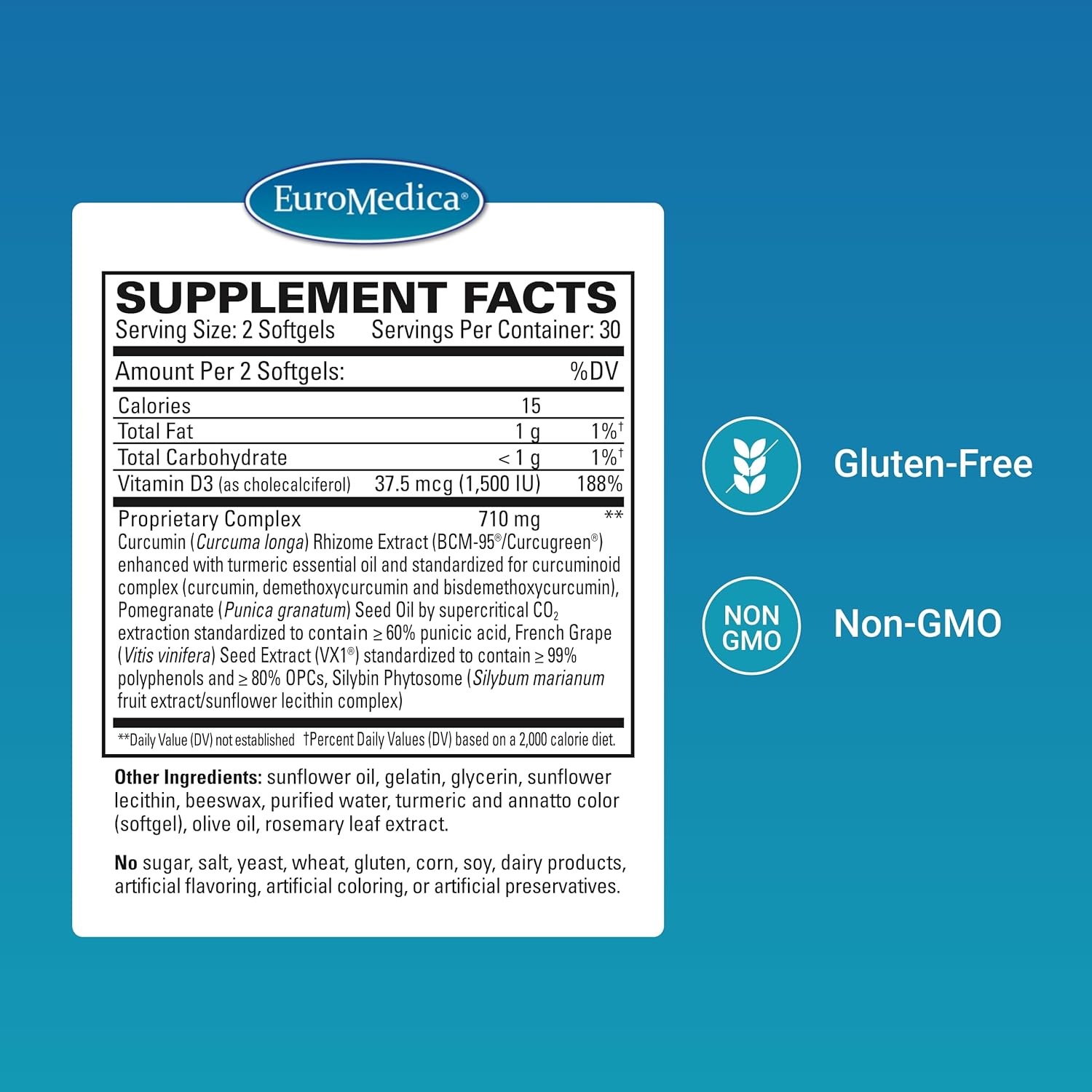 Euromedica Prostate and PSA Support - Herbal Dietary Supplement for Prostate Health - Curcumin, Turmeric, Grape Seed - 60 Softgels