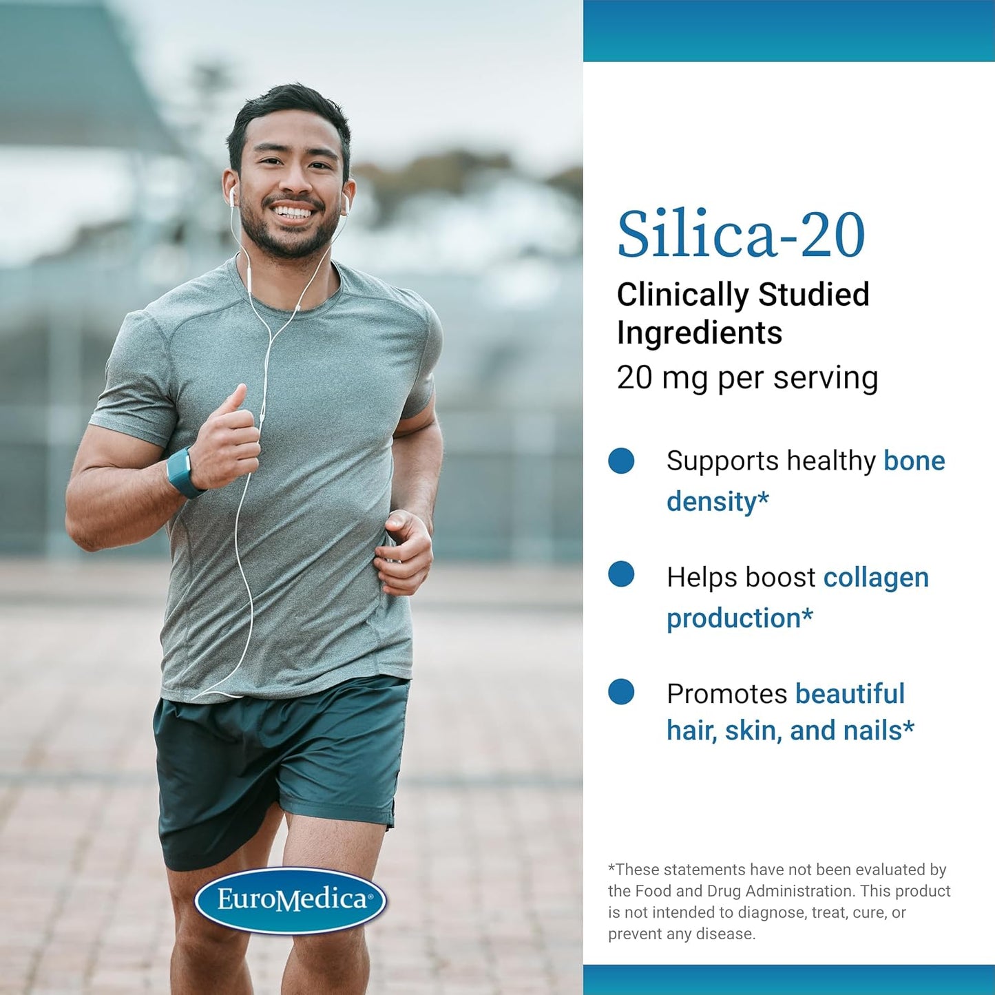 EuroMedica Silica Tablets for Bone Density, Hair, Skin, and Nails - 60 Count