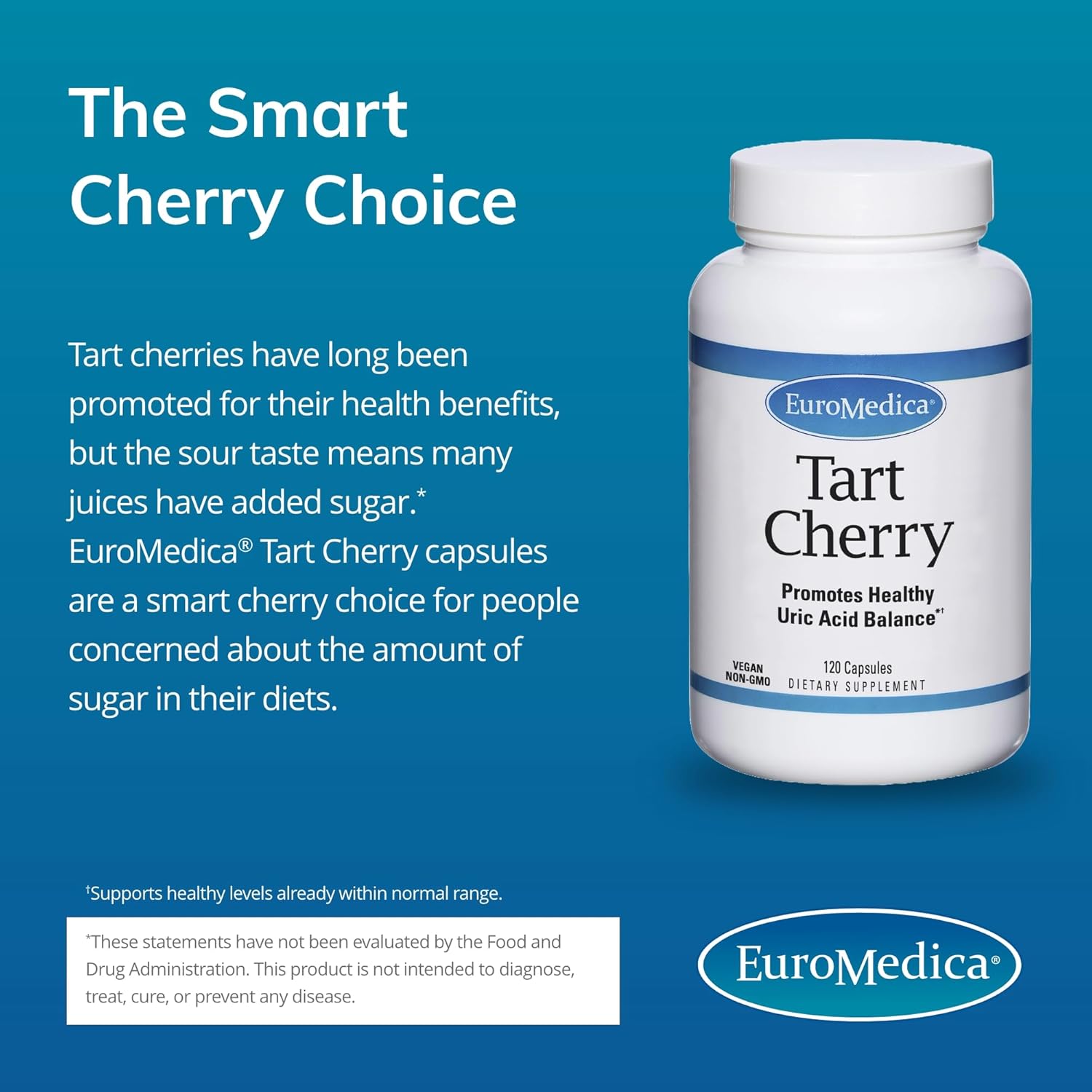 Euromedica Tart Cherry Capsules - Supports Uric Acid Balance - Vegan & Non-GMO - 120 Count
