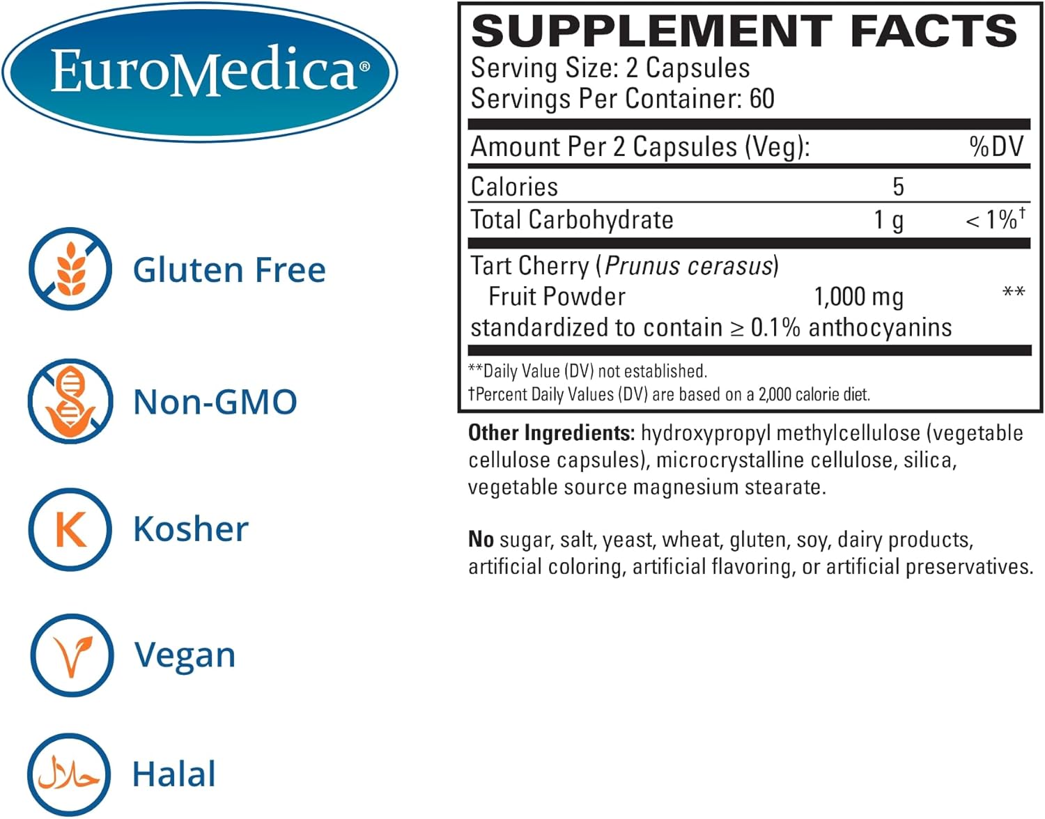 Euromedica Tart Cherry Capsules - Supports Uric Acid Balance - Vegan & Non-GMO - 120 Count