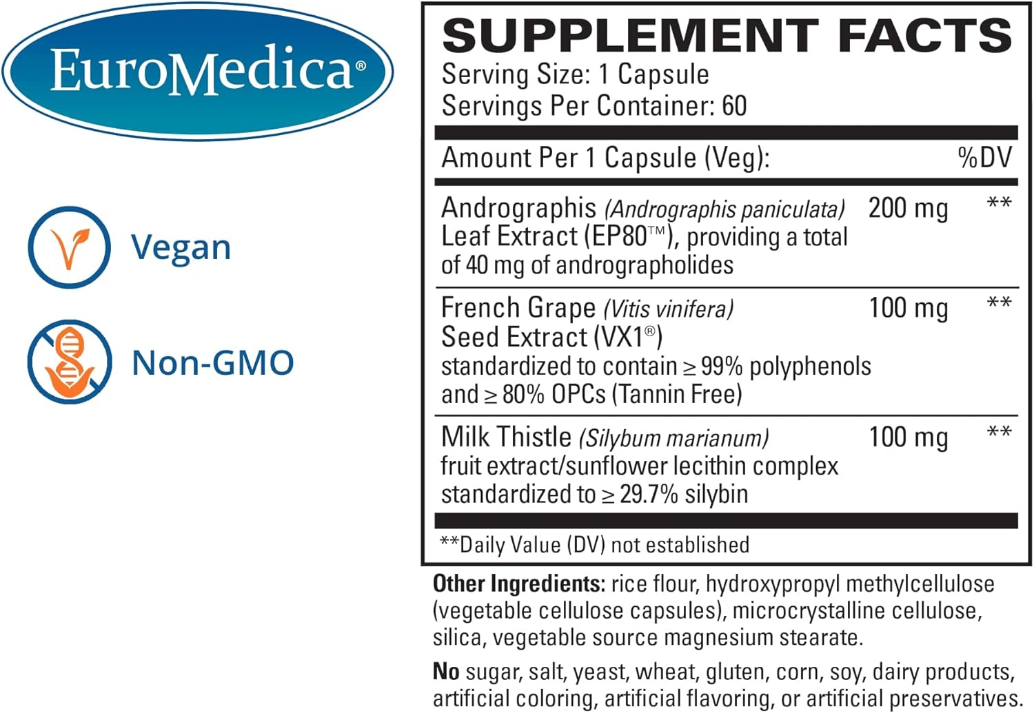 Euromedica Total Liver Support Capsules - 60 Count - Promotes Healthy Liver Function - Non-GMO, Vegan - 60 Servings