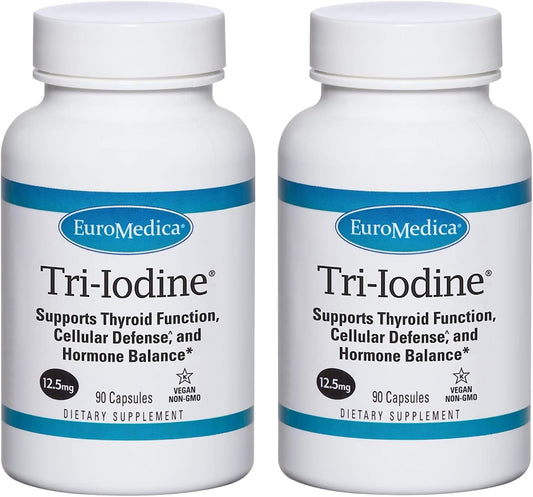 EuroMedica Tri-Iodine Capsules - 12.5mg, 90 Count (Pack of 2) - Potassium Iodide, Sodium Iodide, & Molecular Iodine - Supports Thyroid & Immune Health - 180 Servings