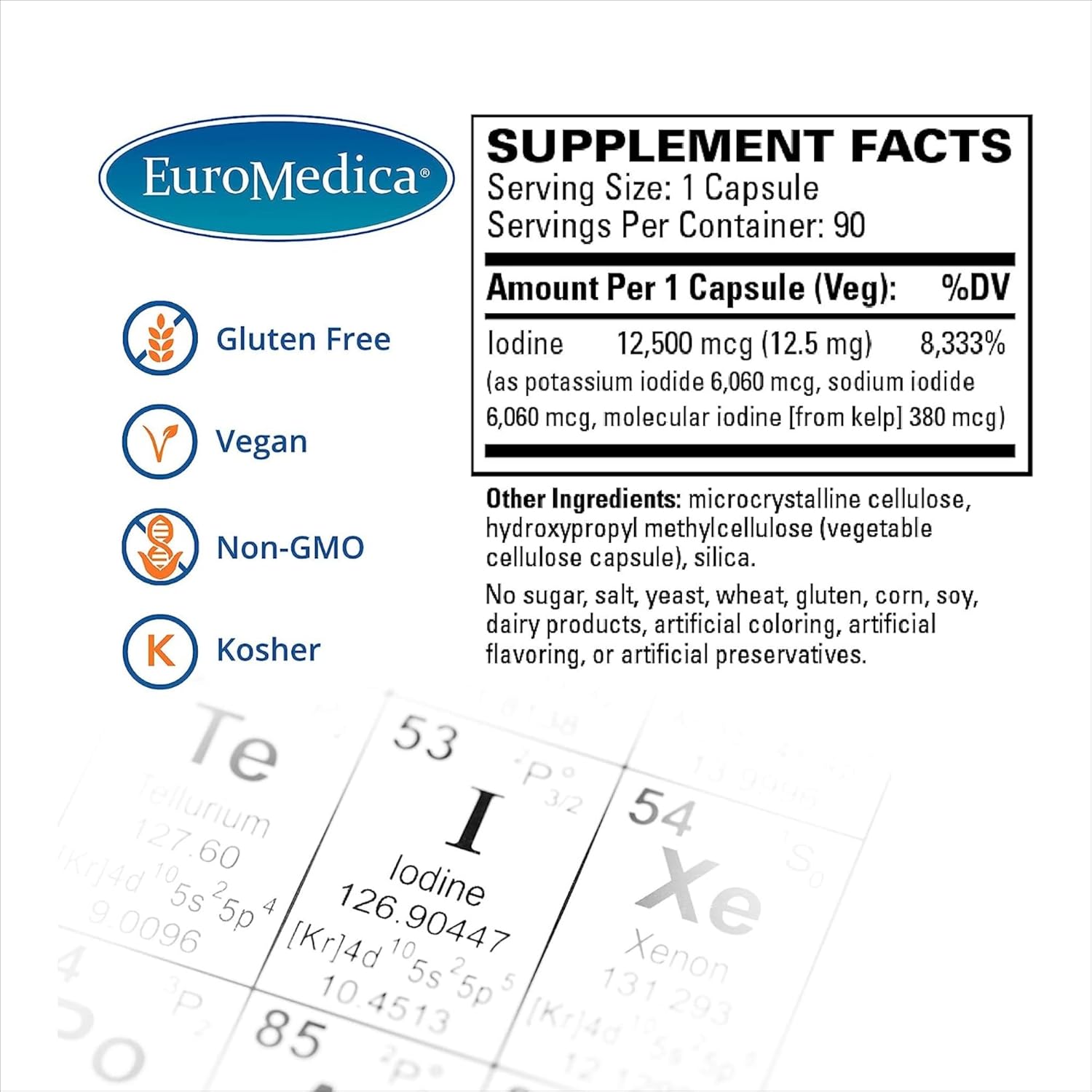 EuroMedica Tri-Iodine Capsules - 12.5mg, 90 Count (Pack of 2) - Potassium Iodide, Sodium Iodide, & Molecular Iodine - Supports Thyroid & Immune Health - 180 Servings