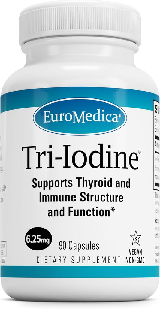EuroMedica Tri-Iodine Capsules - 6.25mg Potassium, Sodium, and Molecular Iodine - Supports Thyroid & Immune Health - 90 Servings