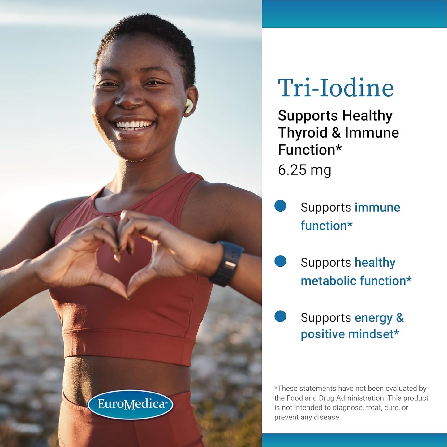 EuroMedica Tri-Iodine Capsules - 6.25mg Potassium, Sodium, and Molecular Iodine - Supports Thyroid & Immune Health - 90 Servings