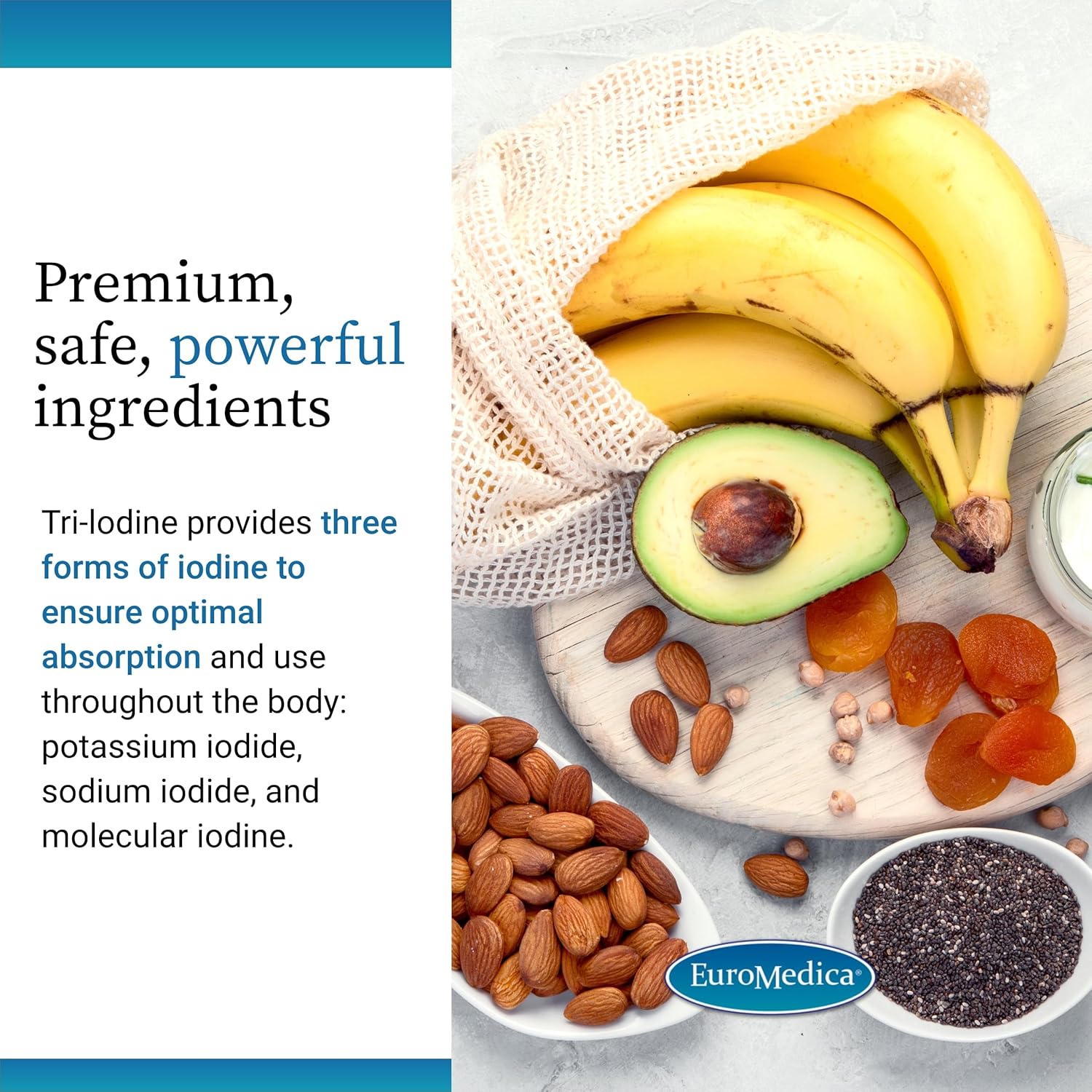 EuroMedica Tri-Iodine Capsules - 6.25mg Potassium, Sodium, and Molecular Iodine - Supports Thyroid & Immune Health - 90 Servings