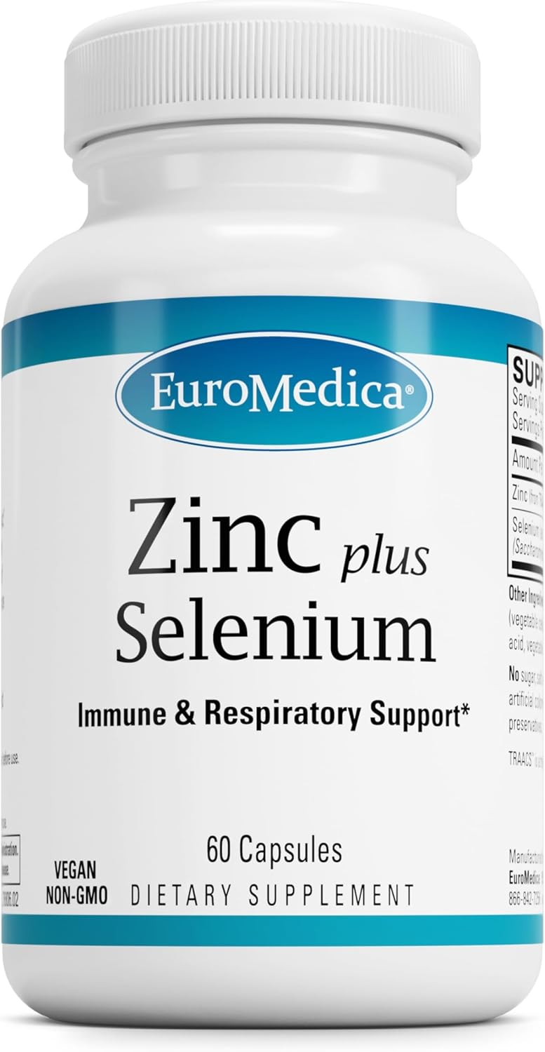 EuroMedica Zinc Plus Selenium Capsules for Immune & Respiratory Health - Mineral Supplement with Zinc Bisglycinate Chelate and Selenium for Cellular Support