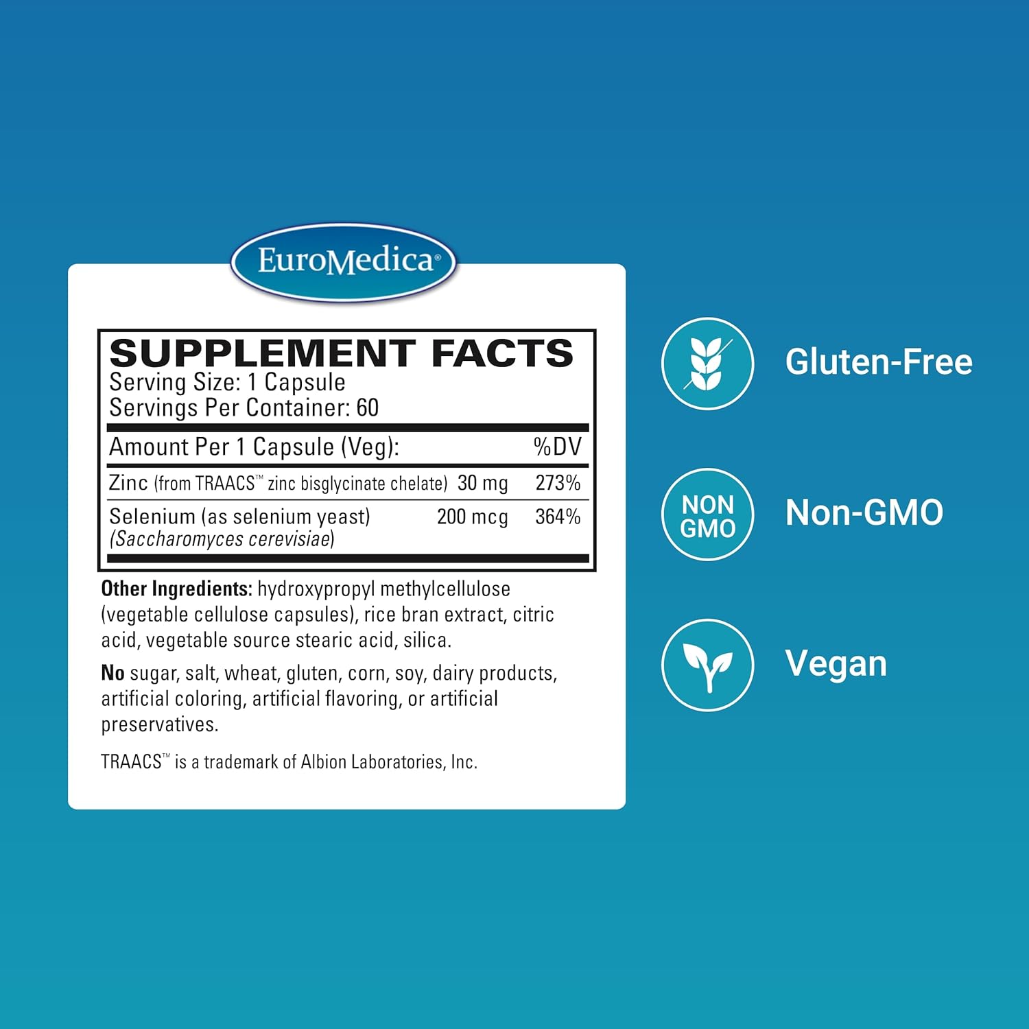 EuroMedica Zinc Plus Selenium Capsules for Immune & Respiratory Health - Mineral Supplement with Zinc Bisglycinate Chelate and Selenium for Cellular Support