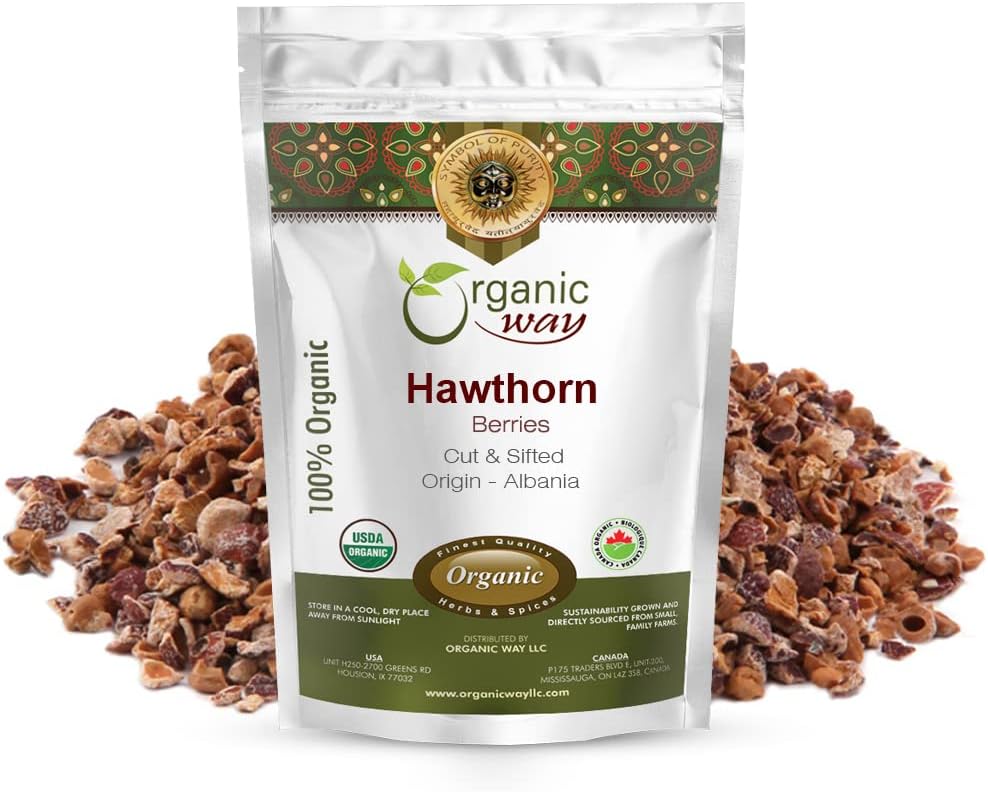 European Wild-Harvest Organic Hawthorn Berries - Cut & Sifted, Non GMO, Gluten Free (1LB/16OZ)