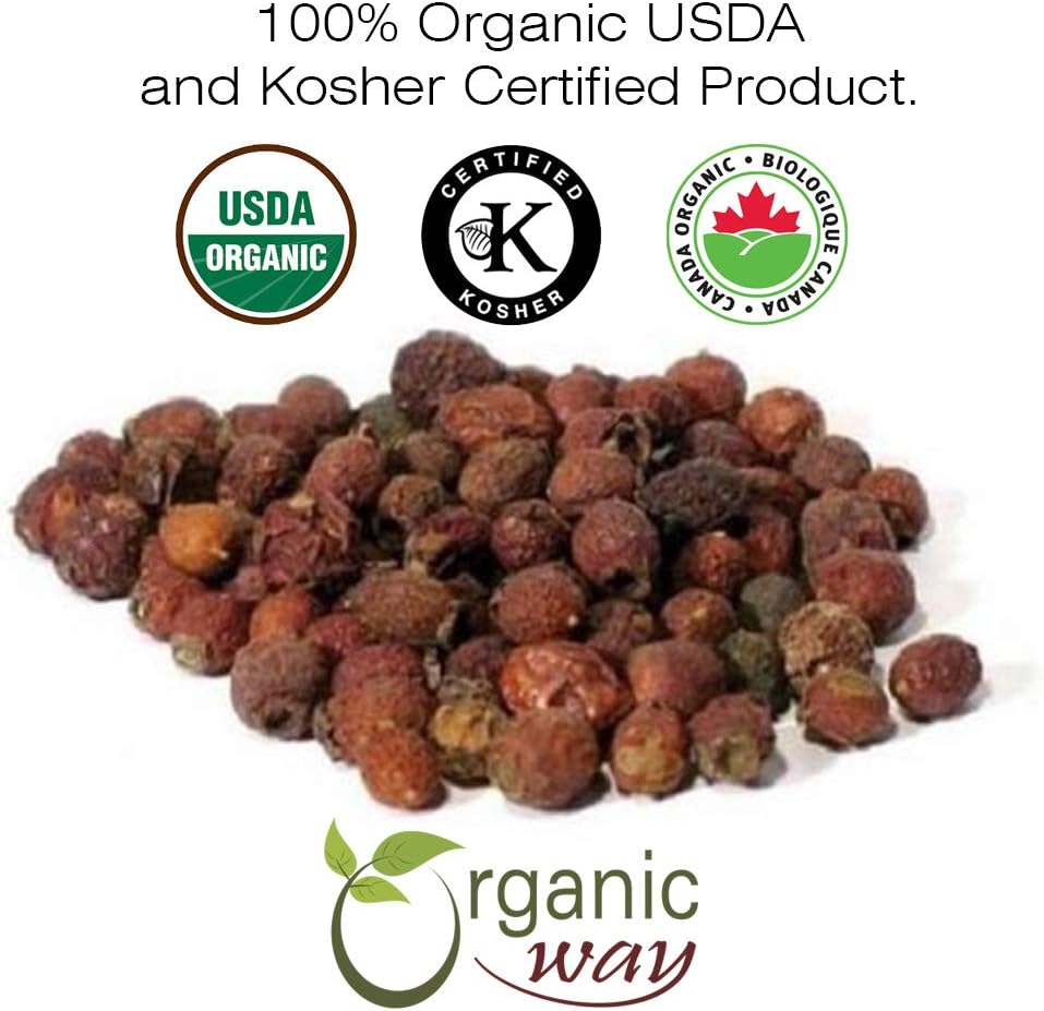 European Wild-Harvest Organic Hawthorn Berries - Cut & Sifted, Non GMO, Gluten Free (1LB/16OZ)