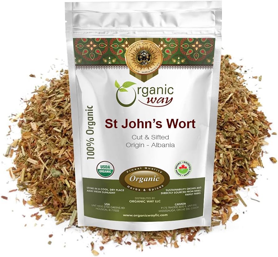 European Wild-Harvest Organic St. John's Wort Cut & Sifted Tea - Albania Origin | Kosher, USDA Certified, Vegan, Non GMO, Gluten Free (1/2LBS / 8Oz)