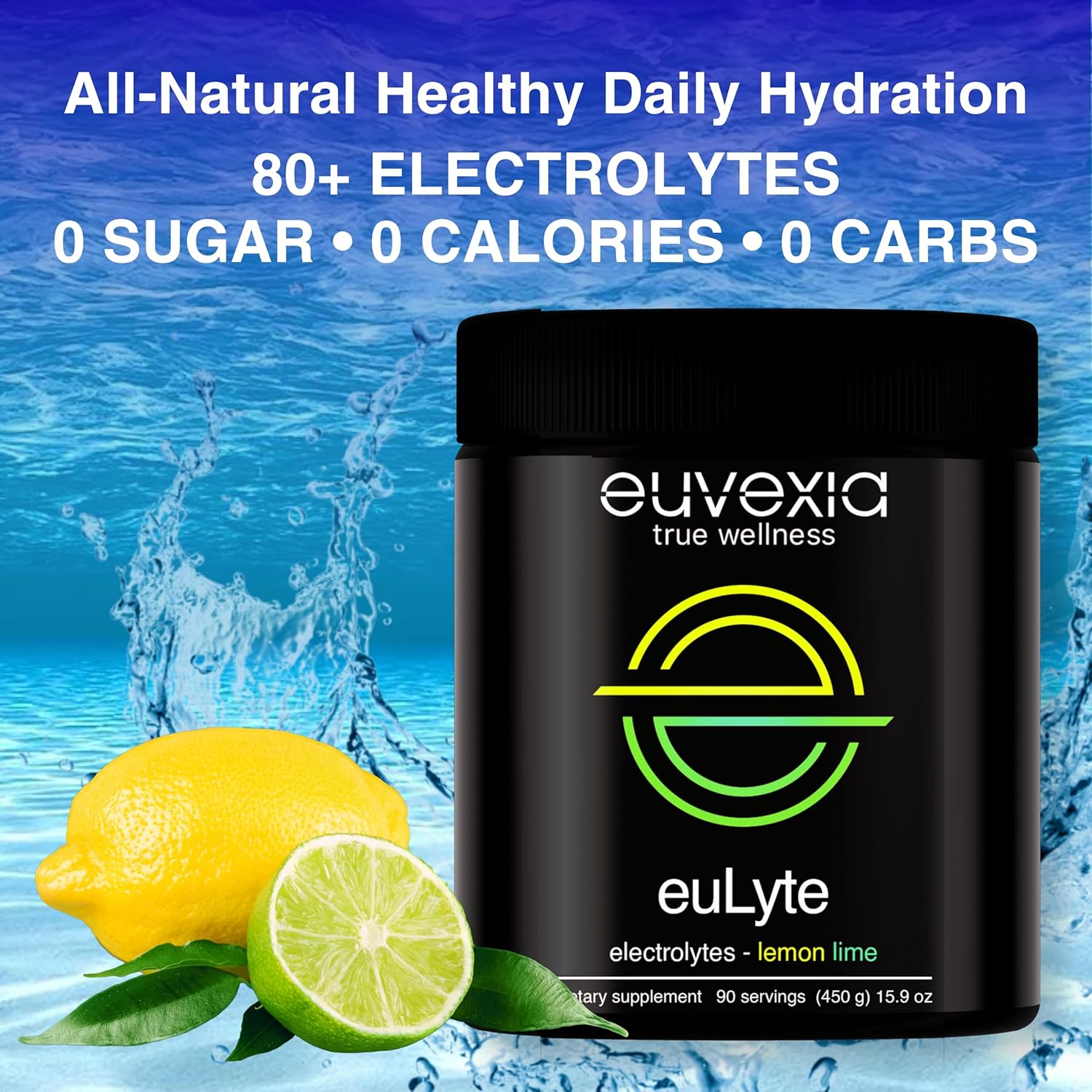 Euvexia euLyte Electrolytes Powder - Zero Sugar Hydration Drink (90 Servings) with Sodium, Calcium, Potassium, Magnesium, Trace Minerals, Zinc, Manganese - Keto Fasting Supplement by Dr. Sten Ekberg