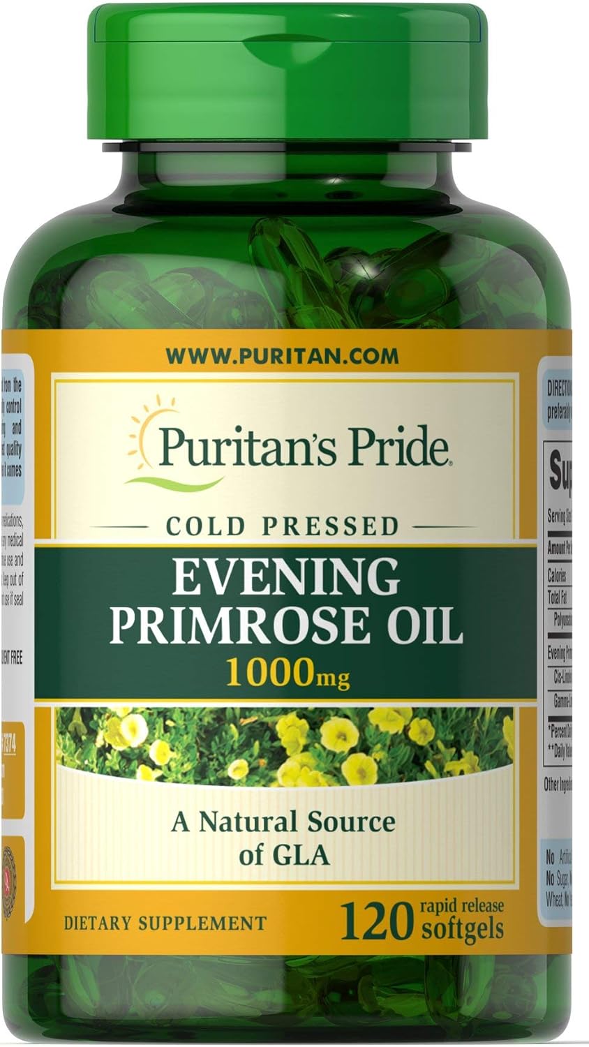 Evening Primrose Oil 1000 Mg with GLA - 120 Count by Puritan's Pride for Skin Health and Hormone Balance