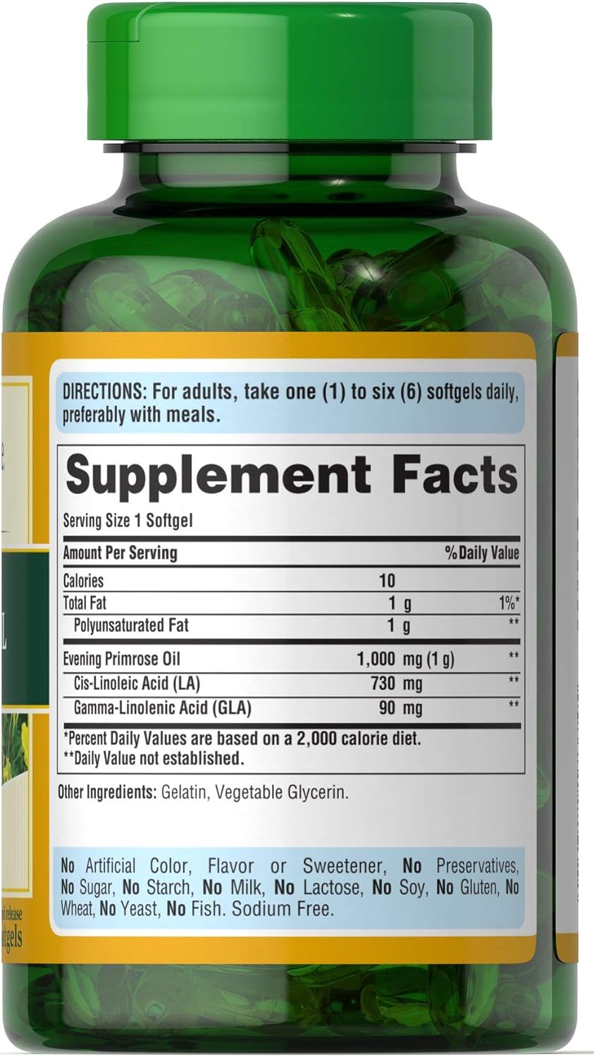 Evening Primrose Oil 1000 Mg with GLA - 120 Count by Puritan's Pride for Skin Health and Hormone Balance