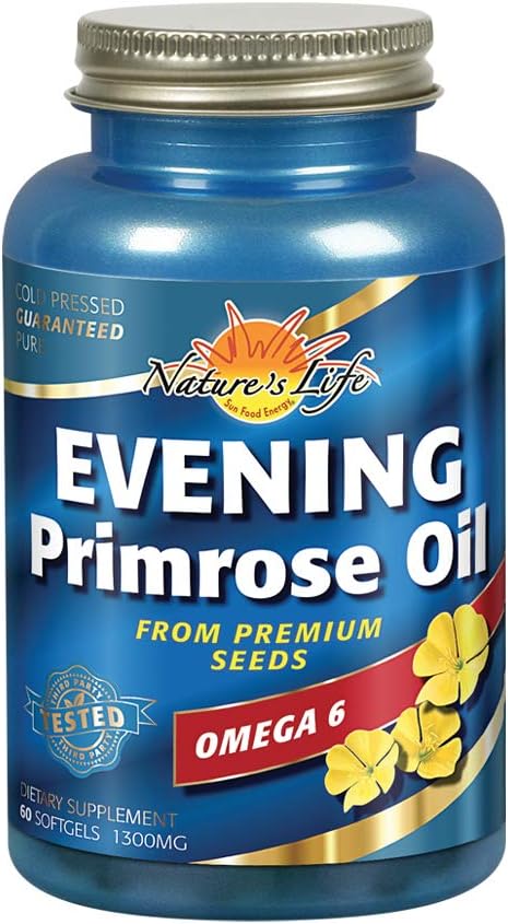Evening Primrose Oil 1300mg Capsules - Women's Health Support Supplement for PMS, Menopause, and Skin - 60 Count