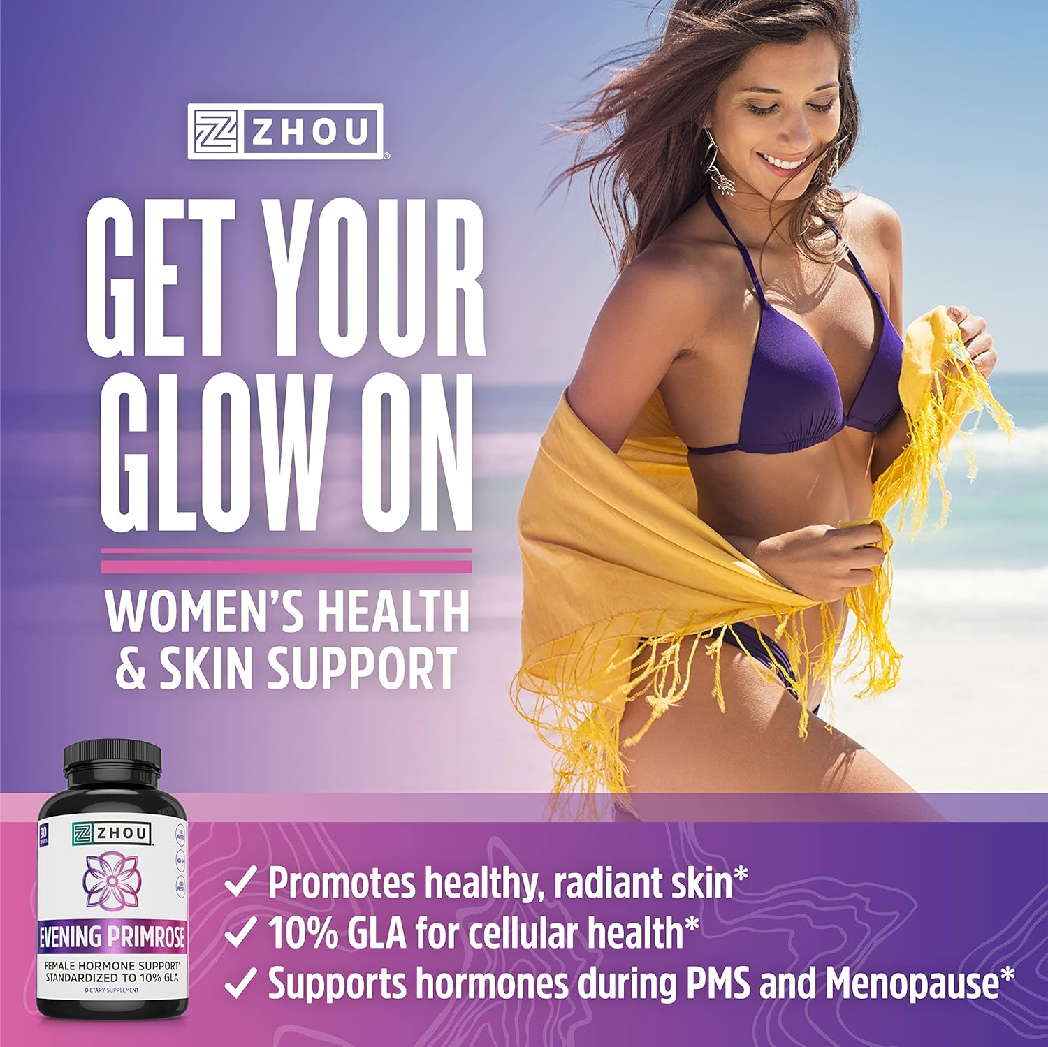 Evening Primrose Oil Capsules - Hormone Balance, PMS & Menopause Support - 1300mg 10% GLA - Cold Pressed, Lab Verified - 90 Servings