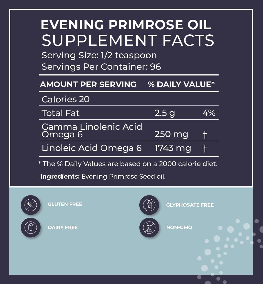 Evening Primrose Oil for Healthy Skin & Hormone Balance - Non-GMO, Cold Pressed - 8oz Bottle