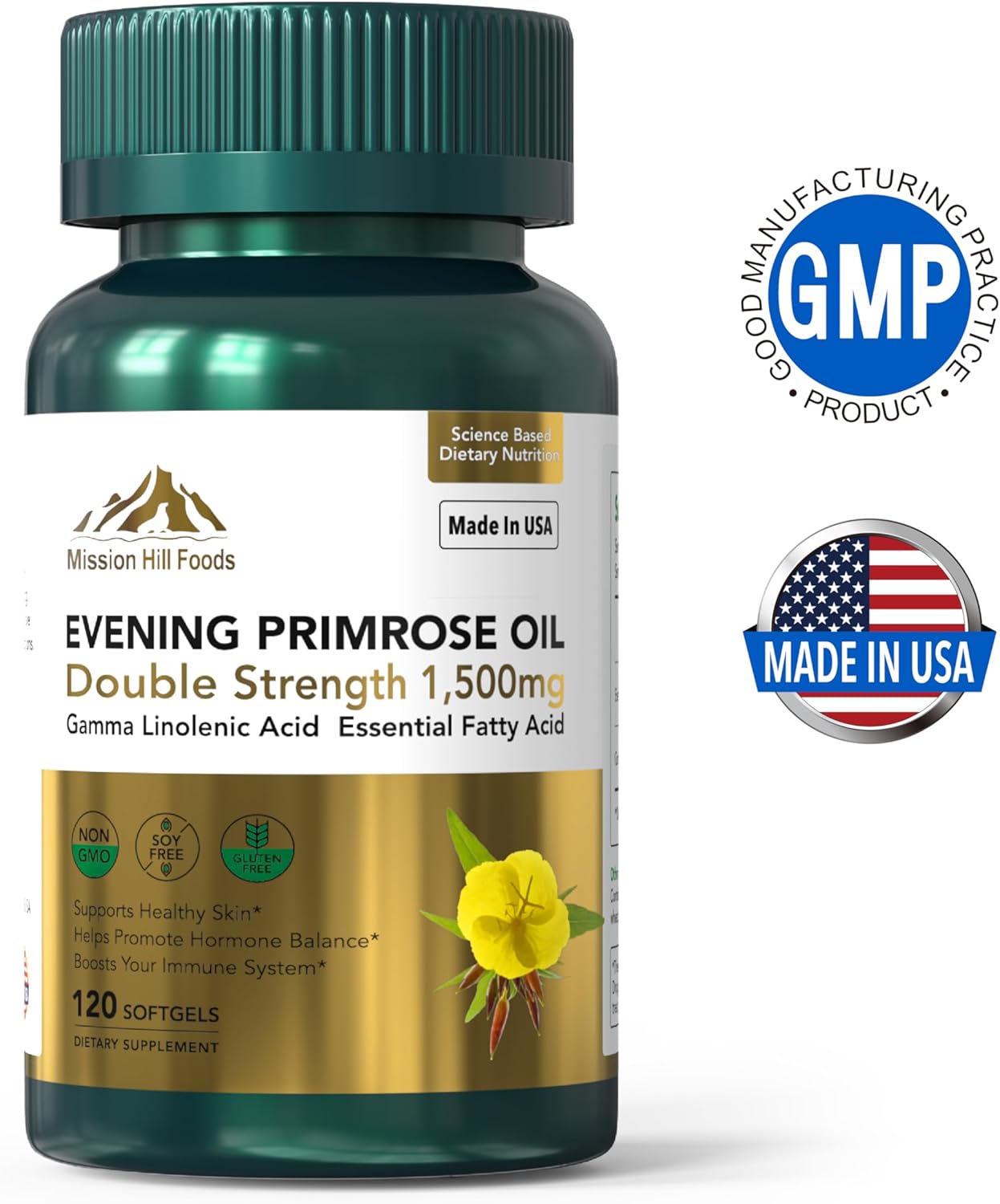 Evening Primrose Oil Softgels - 1500mg High GLA for Hormone Balance & Skin Health - Non-GMO, Gluten-Free - 1 Bottle (120 Softgels)