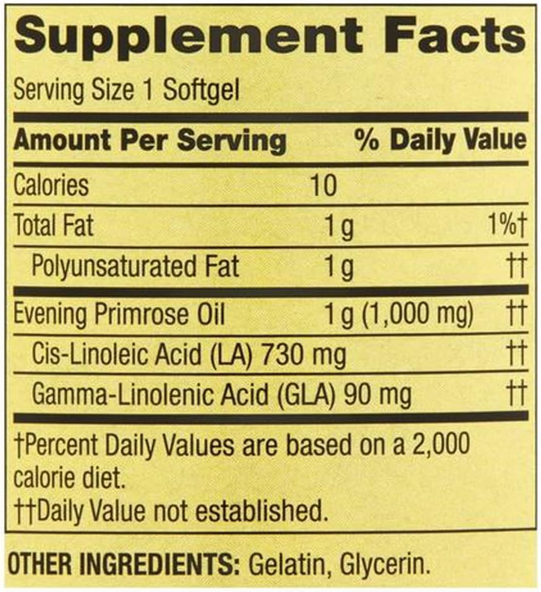 Evening Primrose Oil Softgels for Women's Health - 1000mg, 75 Count