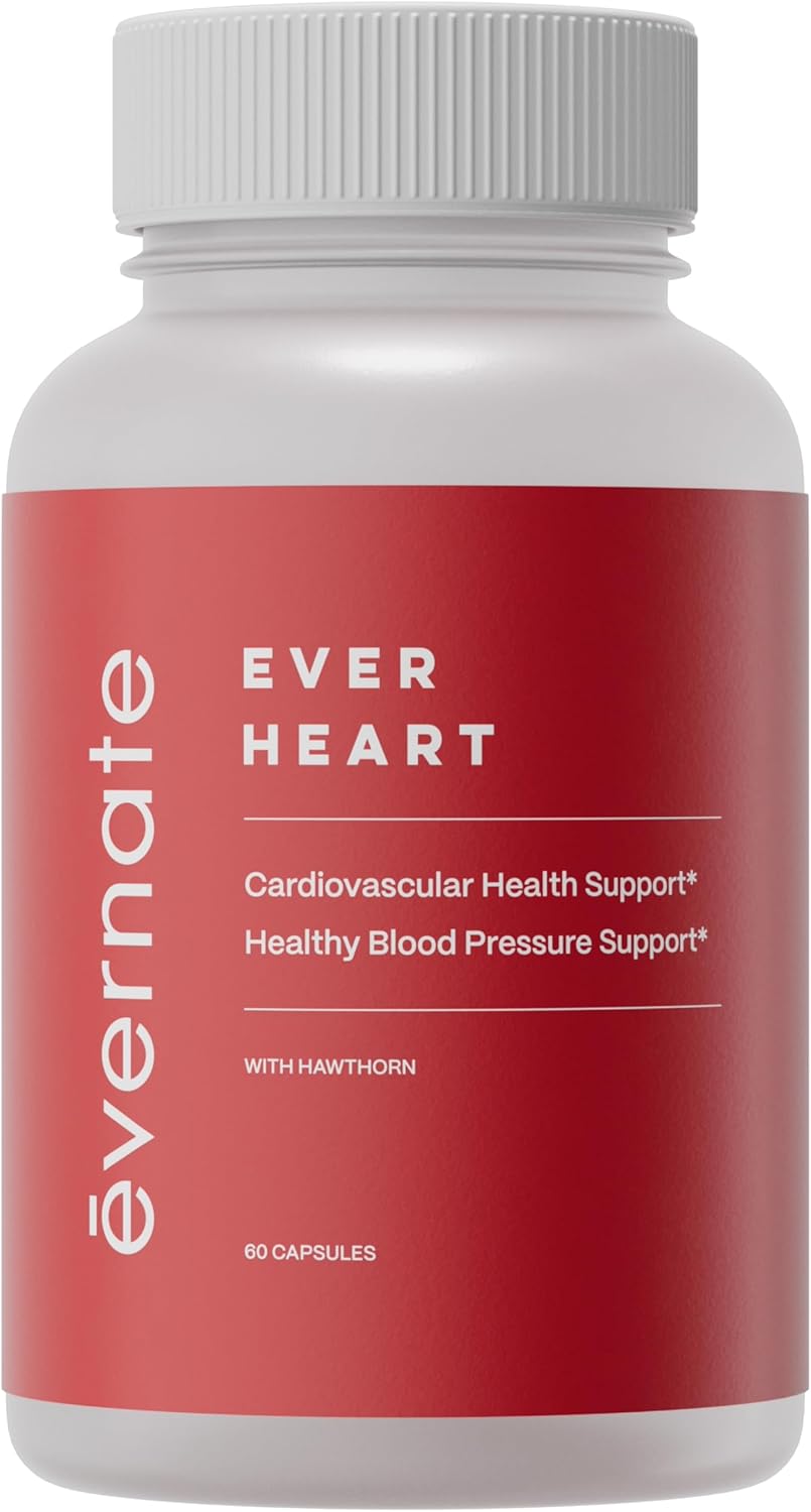 Evernate Ever Heart | Blood Pressure Support Supplement with Garlic, Hawthorn, Ginkgo biloba, Zinc, & L-Arginine | Non GMO & Gluten Free | 60 Easy-to-Swallow Capsules