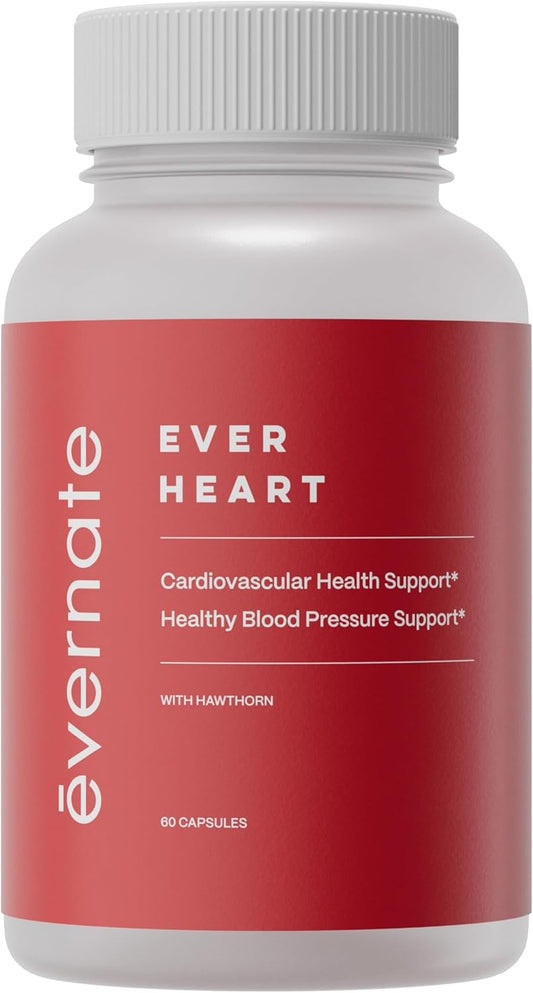 Evernate Ever Heart | Blood Pressure Support Supplement with Garlic, Hawthorn, Ginkgo biloba, Zinc, & L-Arginine | Non GMO & Gluten Free | 60 Easy-to-Swallow Capsules