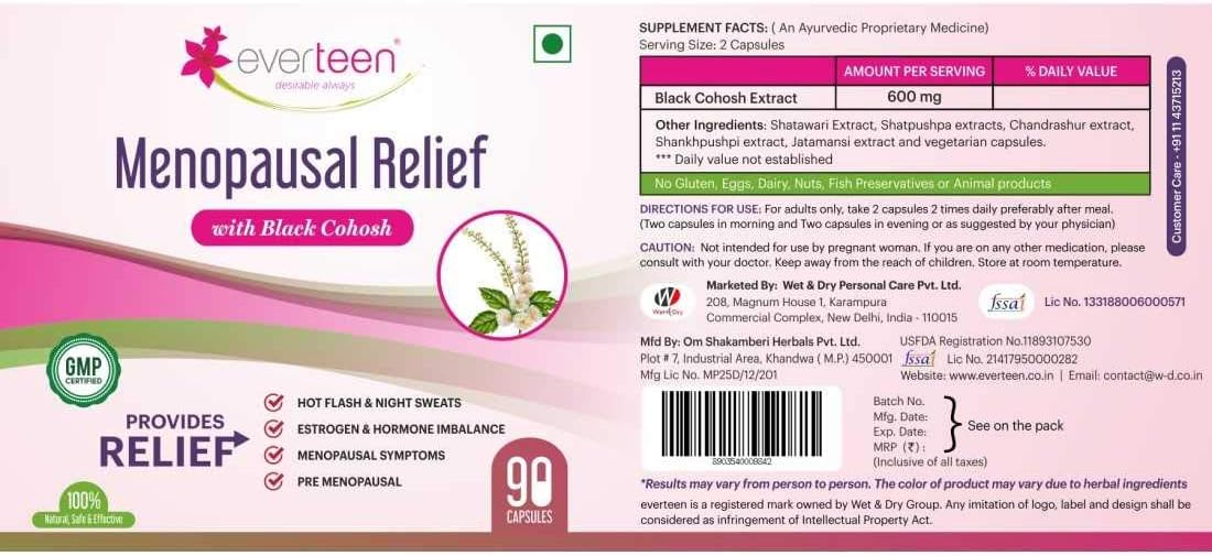 everteen® Menopausal Relief Capsules for Hot Flashes - Natural Solution for Women (4 Packs, 90 Capsules)