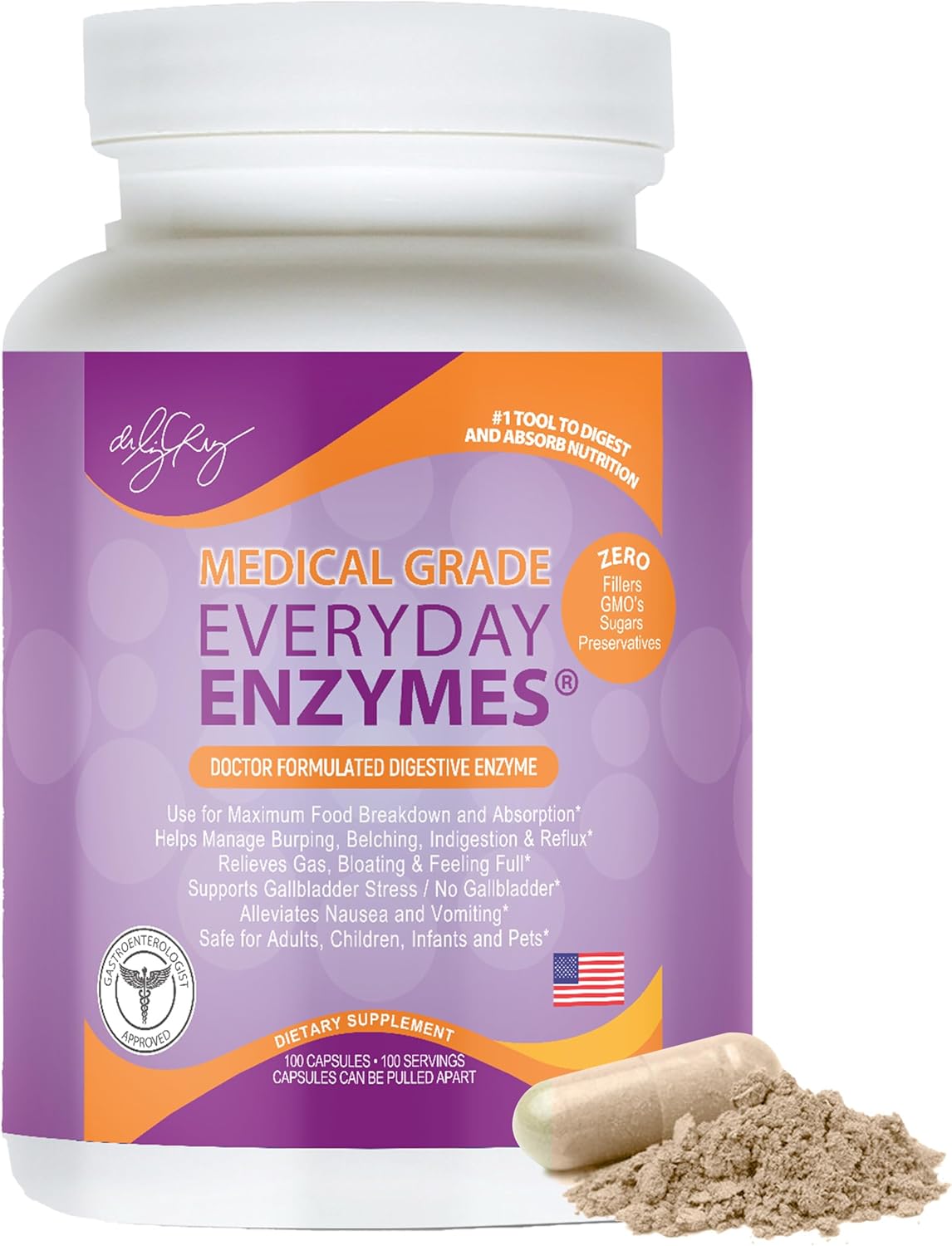 Everyday Enzymes - Digestion Supplement for Bloating, Gas, and Reflux Relief - Non-GMO, 100 Veggie Capsules
