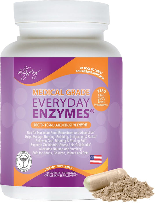 Everyday Enzymes - Digestion Supplement for Bloating, Gas, and Reflux Relief - Non-GMO, 100 Veggie Capsules